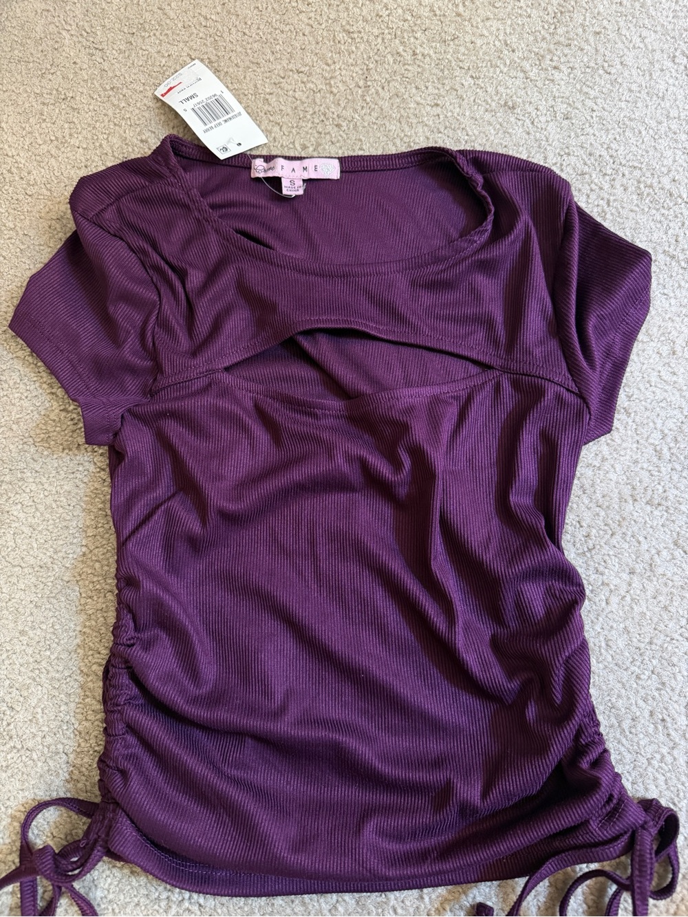 Crave Fame Plum Ribbed Side-Tie Crop Top Womens small